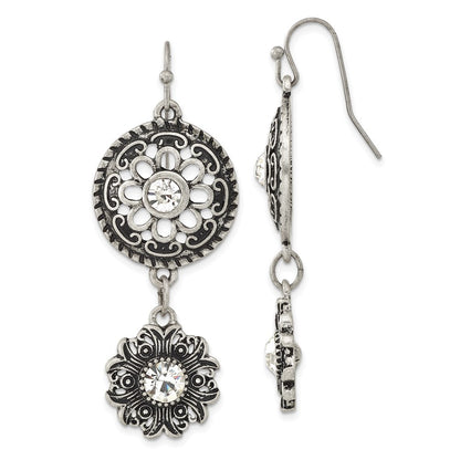 Mode 1928 Schmuck Silberfarben Sonnenstrahl mit Klar Glas Centers Blumen Ohrhänger