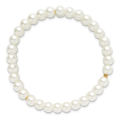 7 Zoll 1928 Schmuck Goldfarben 6mm Ivory Cultura Imitat Perle 3 Reihe Dehnbar Armband