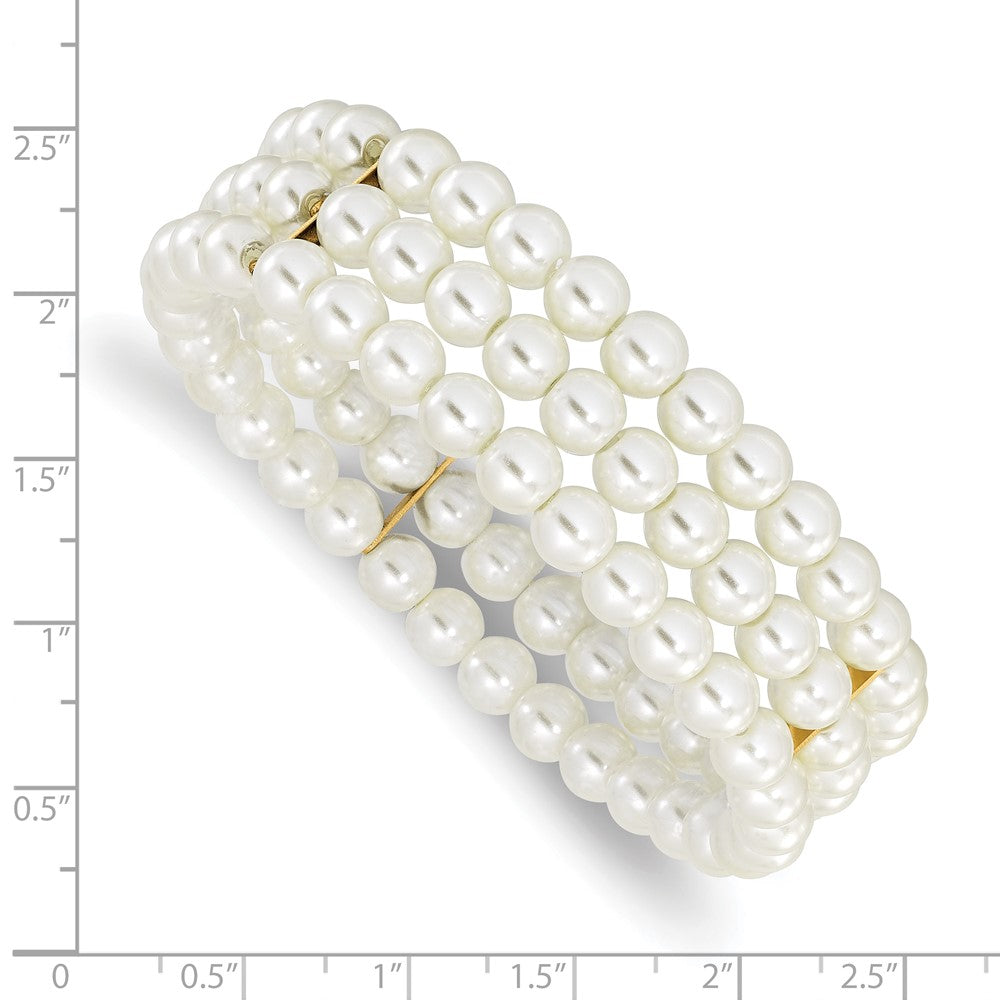 7 Zoll 1928 Schmuck Goldfarben 6mm Ivory Cultura Imitat Perle 3 Reihe Dehnbar Armband