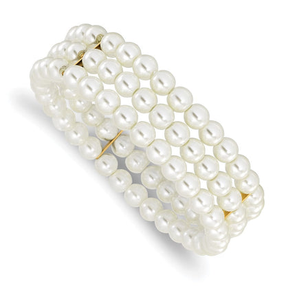 7 Zoll 1928 Schmuck Goldfarben 6mm Ivory Cultura Imitat Perle 3 Reihe Dehnbar Armband
