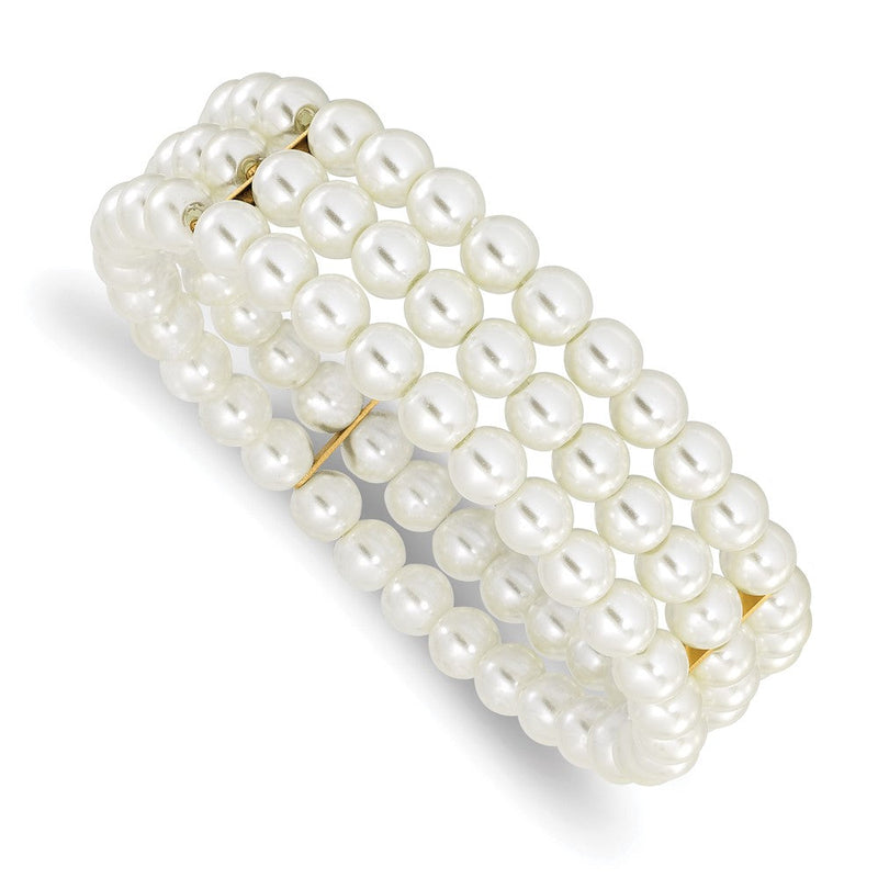 7 Zoll 1928 Schmuck Goldfarben 6mm Ivory Cultura Imitat Perle 3 Reihe Dehnbar Armband