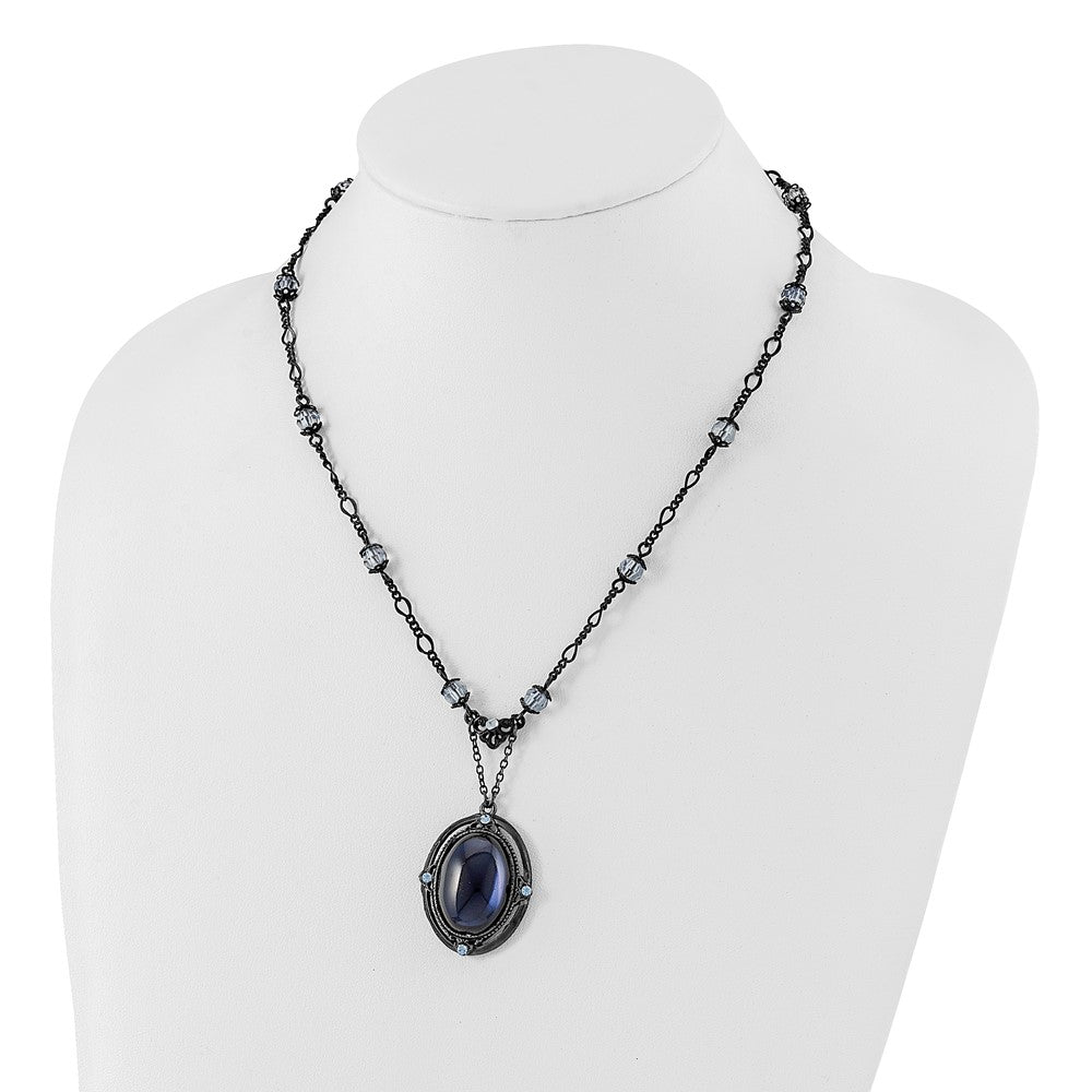 Mode 1928 Schmuck Schwarz-beschichtet Licht Blau und Dunkel Kristall 16 Zoll Halskette mit 3 Verlängerung