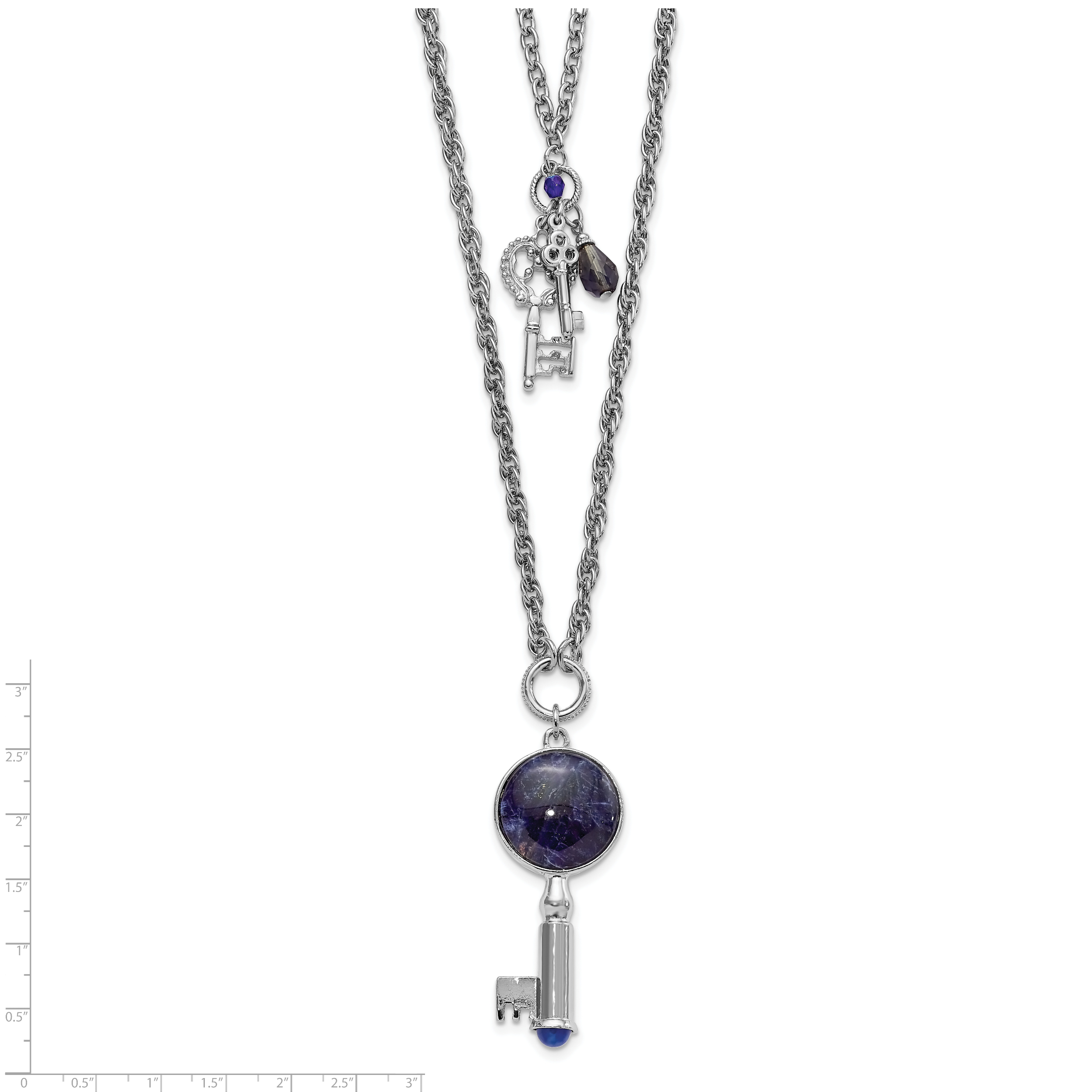 Mode 1928 Schmuck Silberfarben Zwei Strang Drei Key Pendants Kristall und Sodalite Akzente Halskette