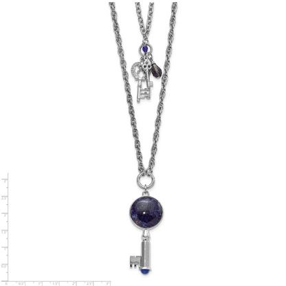 Mode 1928 Schmuck Silberfarben Zwei Strang Drei Key Pendants Kristall und Sodalite Akzente Halskette