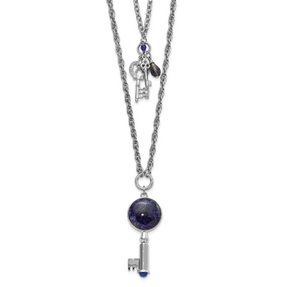 Mode 1928 Schmuck Silberfarben Zwei Strang Drei Key Pendants Kristall und Sodalite Akzente Halskette