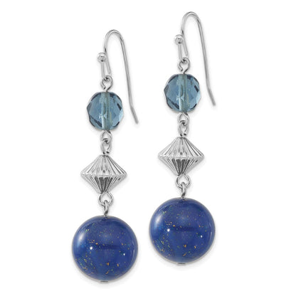 Mode 1928 Schmuck Silberfarben Blau Perle und Facettiert Kristall Ohrhänger