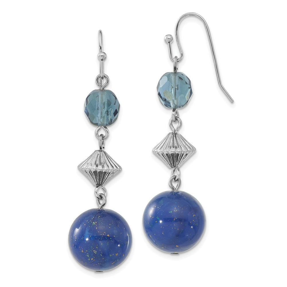 Mode 1928 Schmuck Silberfarben Blau Perle und Facettiert Kristall Ohrhänger