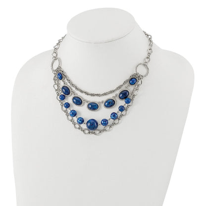 Mode 1928 Schmuck Silberfarben Strukturiert Glieder Blau Glas Perlen Abgestuft Vier Reihe 16 Zoll Halskette mit 3 Verlängerung