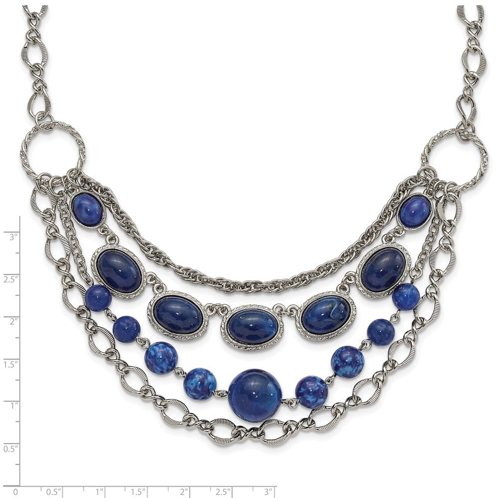 Mode 1928 Schmuck Silberfarben Strukturiert Glieder Blau Glas Perlen Abgestuft Vier Reihe 16 Zoll Halskette mit 3 Verlängerung