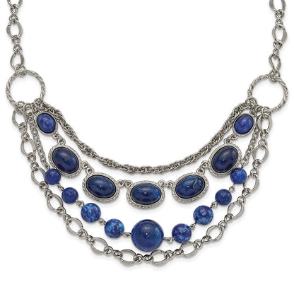 Mode 1928 Schmuck Silberfarben Strukturiert Glieder Blau Glas Perlen Abgestuft Vier Reihe 16 Zoll Halskette mit 3 Verlängerung