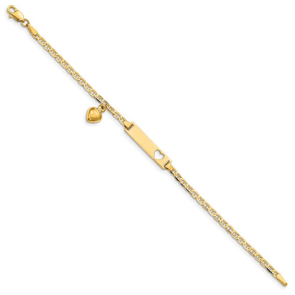 Massiv 14K Gelbgold Ausgeschnitten Herz mit Dangling Herz Kinder Anker Glieder Id Armband