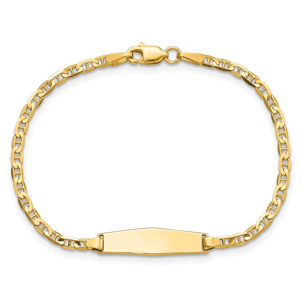 Massiv 14K Gelbgold Weich Diamant Form Flach Anker Glieder Id Armband
