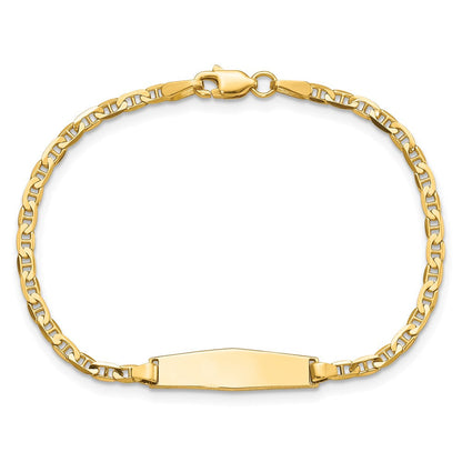 Massiv 14K Gelbgold Weich Diamant Form Flach Anker Glieder Id Armband