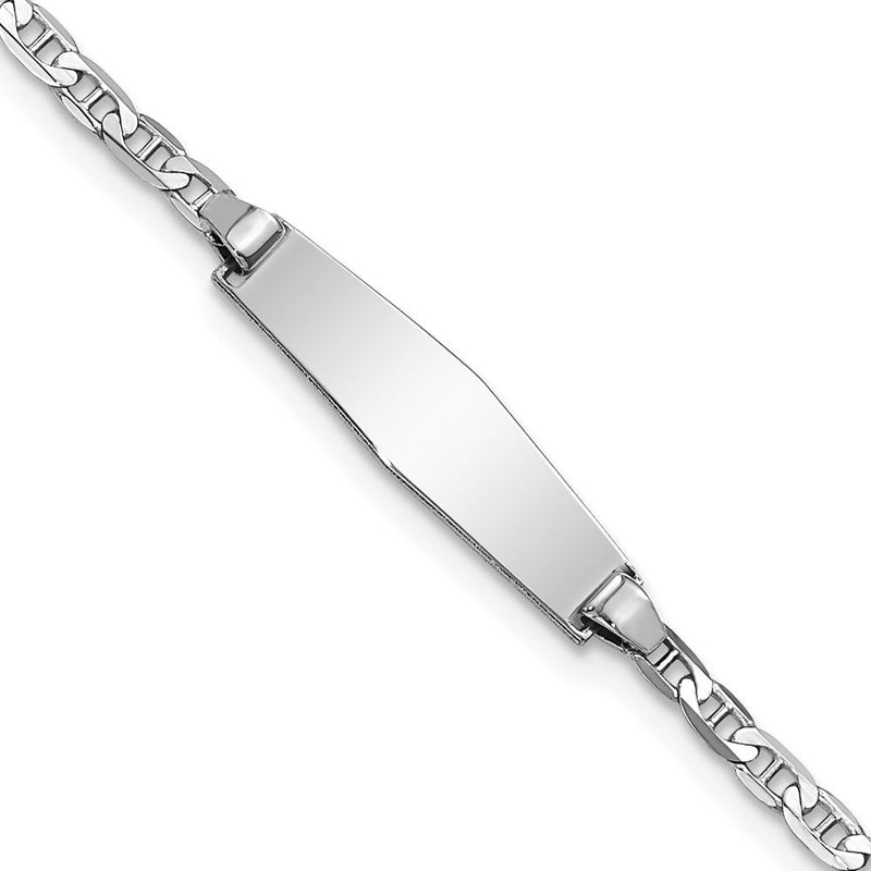 Massiv 14K Weißgold Weich Diamant Form Anker Glieder Id Armband