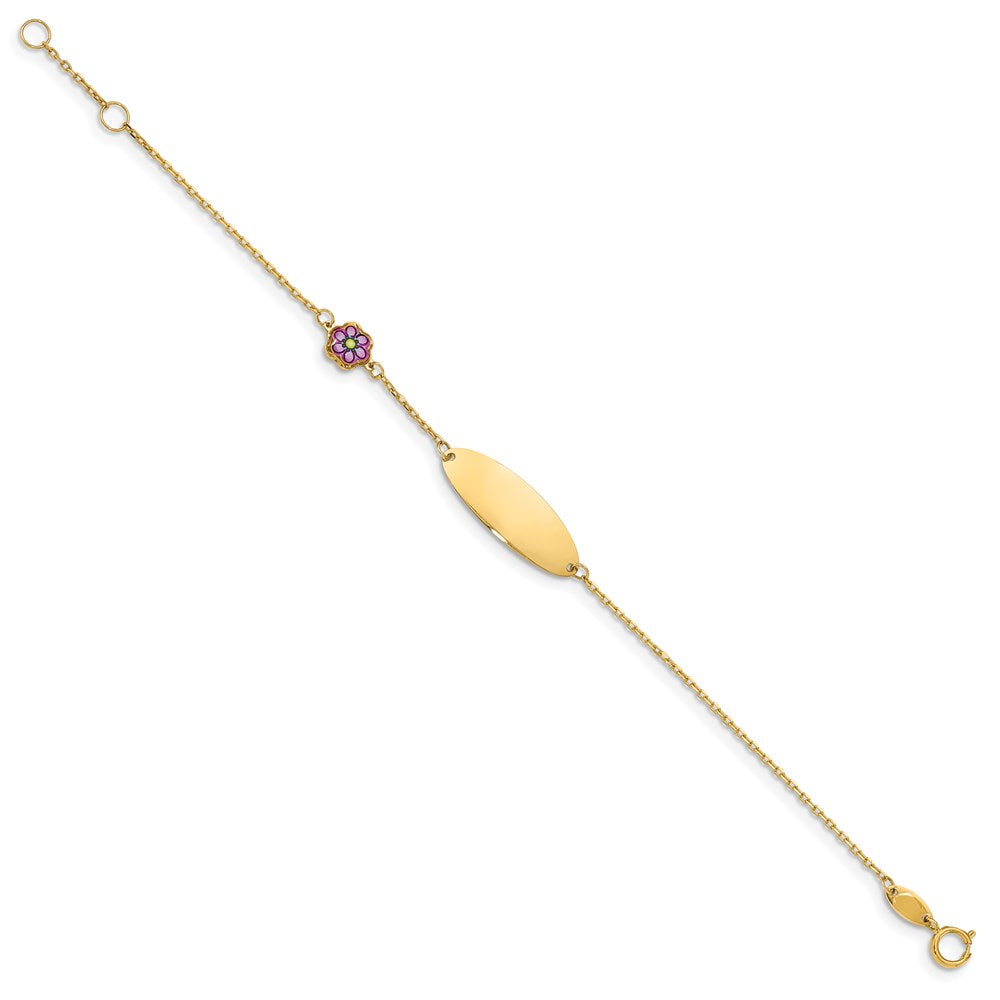 Massiv 14K Gelbgold Kinder Emaille Blume Mit.5 Zoll Verlängerung. Id Armband