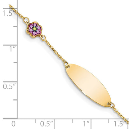 Massiv 14K Gelbgold Kinder Emaille Blume Mit.5 Zoll Verlängerung. Id Armband