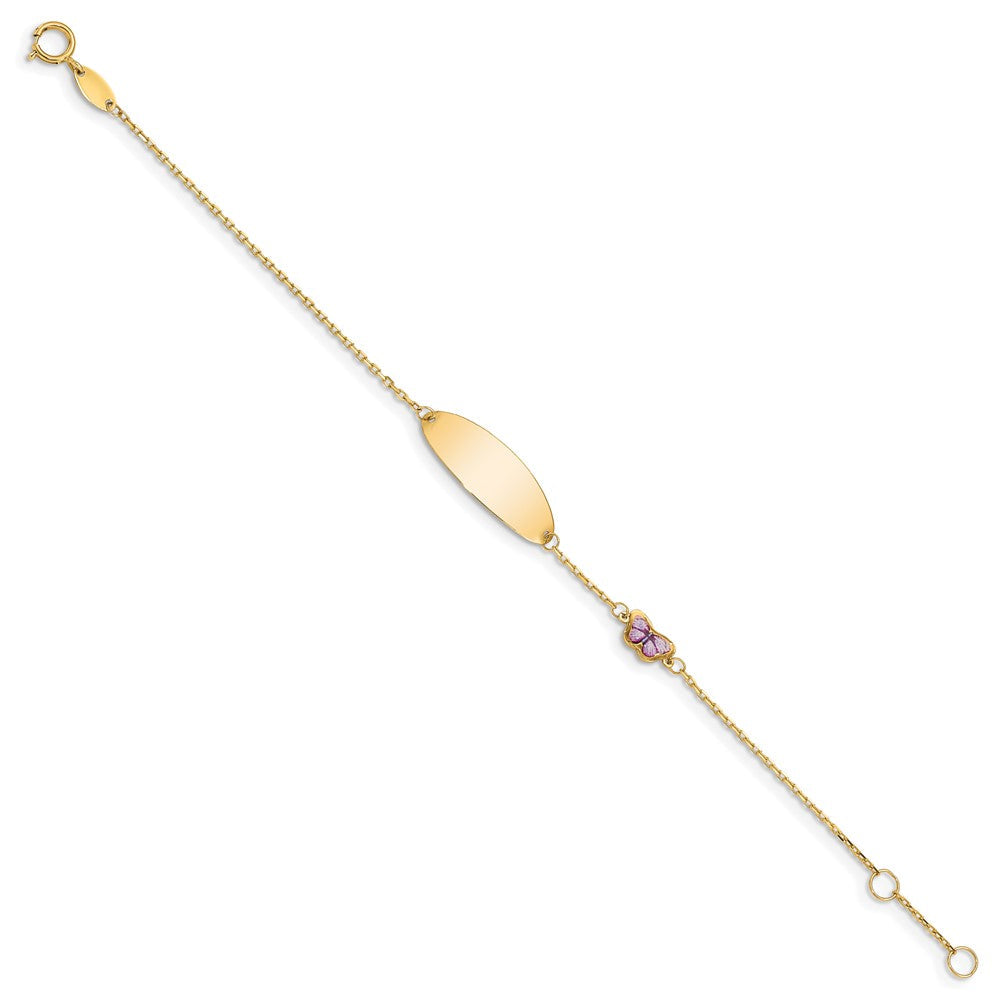 Massiv 14K Gelbgold Kinder Emaille Schmetterling Mit.5 Zoll Verlängerung. Id Armband