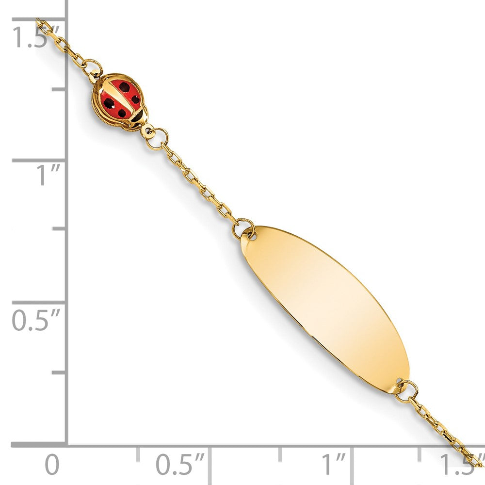 Massiv 14K Gelbgold Kinder Emaille Marienkäfer Mit.5 Zoll Verlängerung. Id Armband