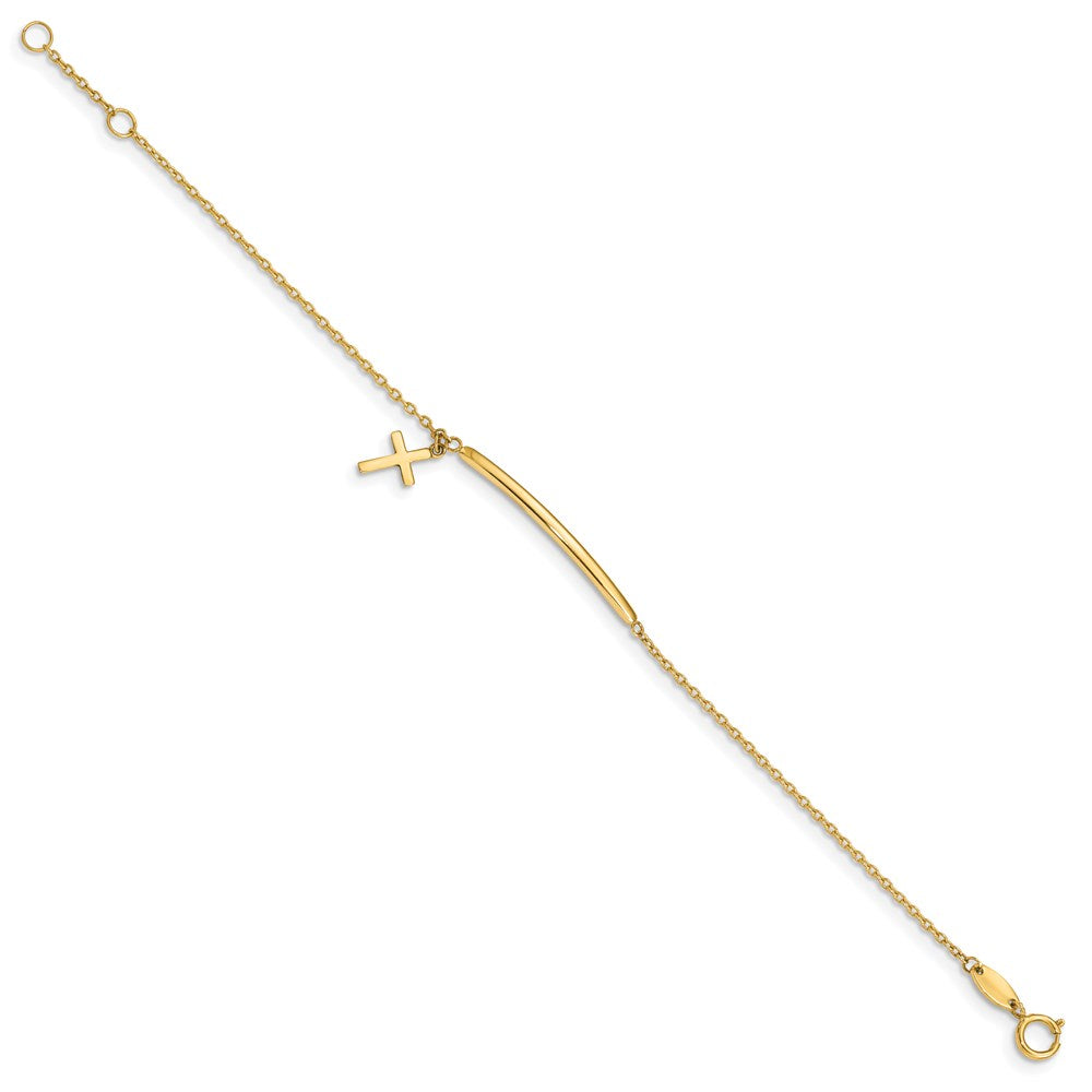 Massiv 14K Gelbgold Kinder Poliert Hängend Kreuz Mit.5 Zoll Verlängerung. Armband