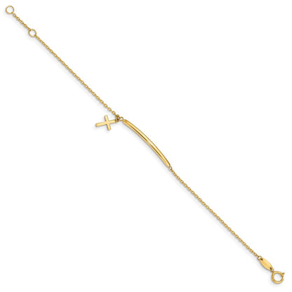 Massiv 14K Gelbgold Kinder Poliert Hängend Kreuz Mit.5 Zoll Verlängerung. Armband