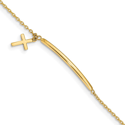 Massiv 14K Gelbgold Kinder Poliert Hängend Kreuz Mit.5 Zoll Verlängerung. Armband