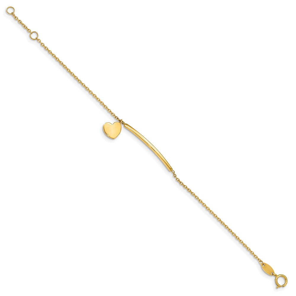 5.5 Zoll 14K Kinder Poliert Herz Hängend Mit.5 Zoll Verlängerung. Armband