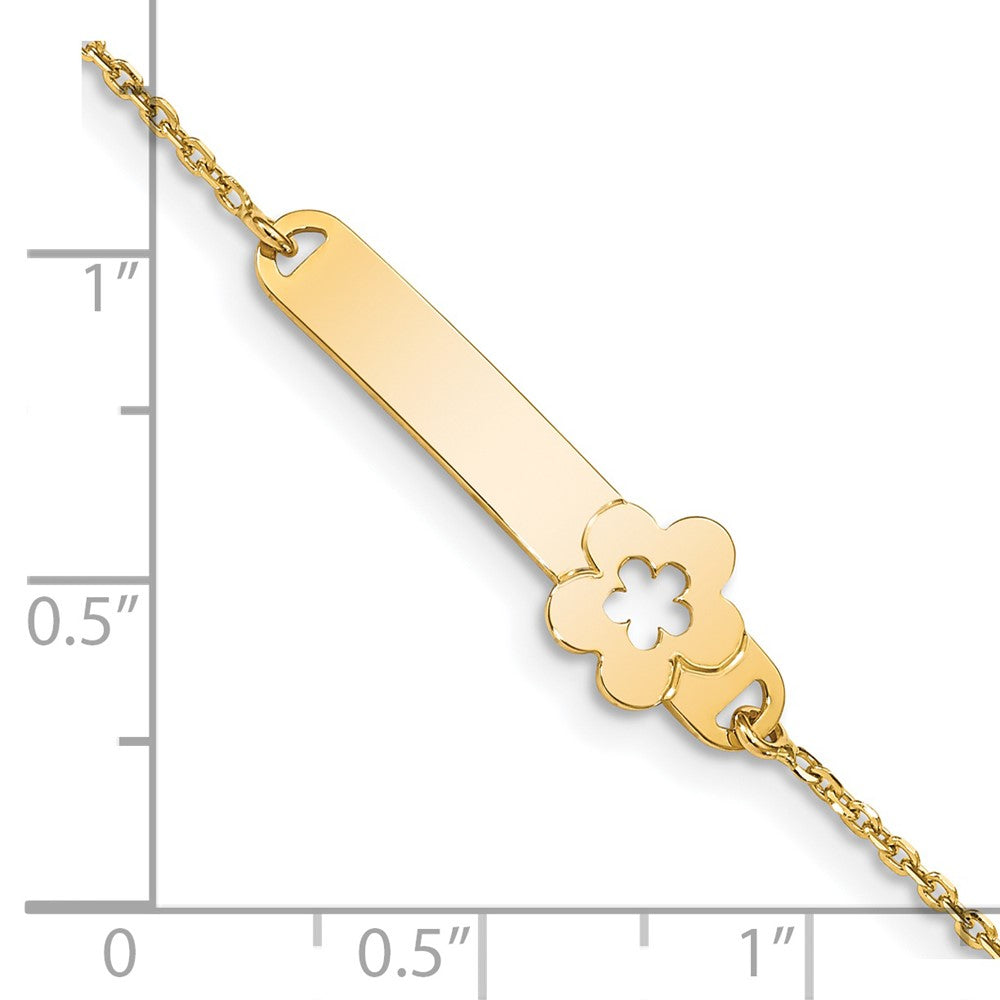 Massiv 14K Gelbgold Kinder Poliert Blume mit 1 Zoll Verlängerung. Id Armband