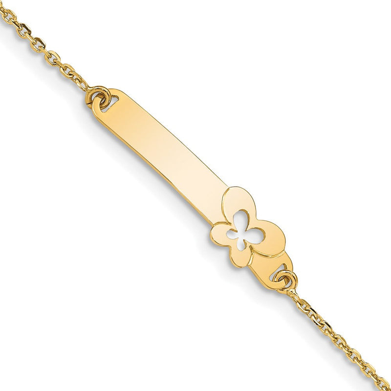 Massiv 14K Gelbgold Kinder Poliert Blume mit 1 Zoll Verlängerung. Id Armband