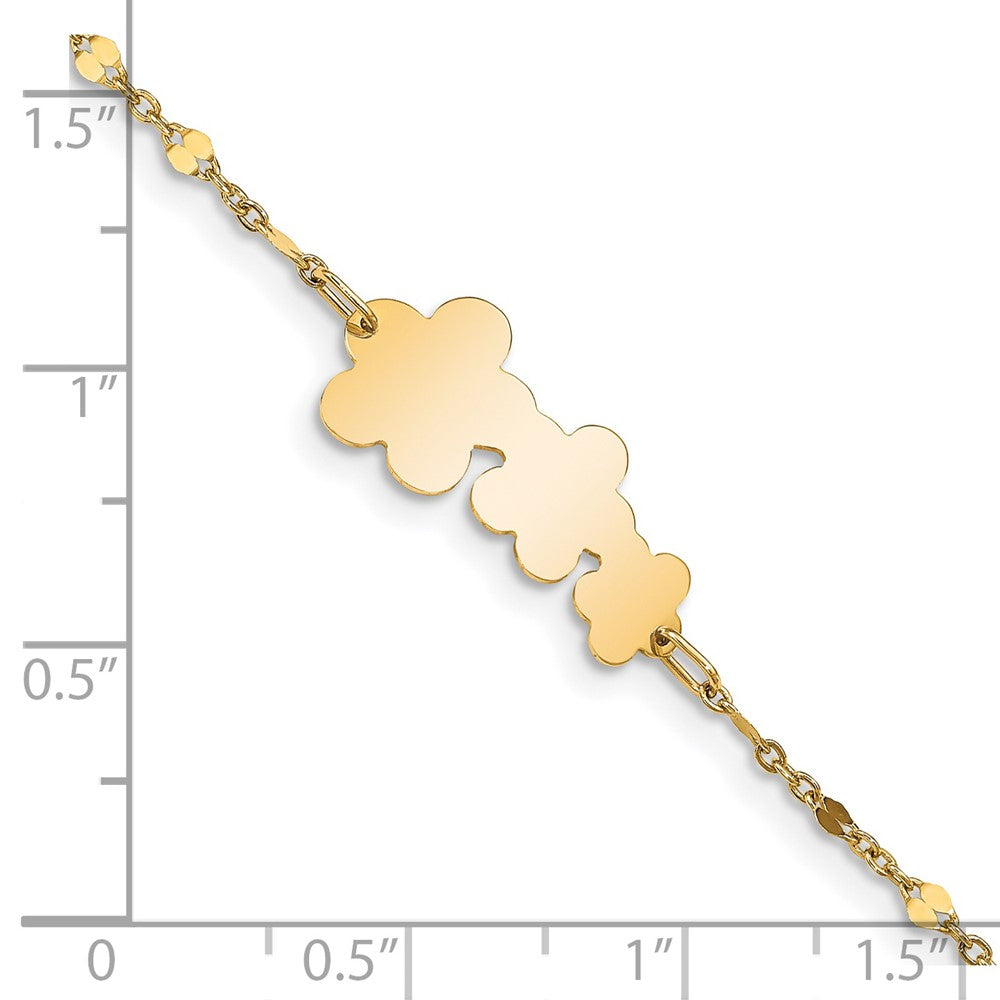 Massiv 14K Gelbgold Kinder Poliert Blumen mit 1 in Verlängerung. Armband