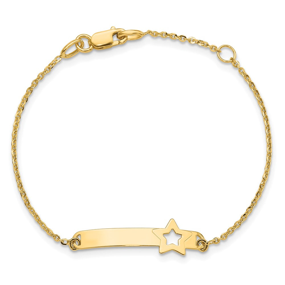 Massiv 14K Gelbgold Kinder Poliert Stern mit 1 Zoll Verlängerung. Id Armband