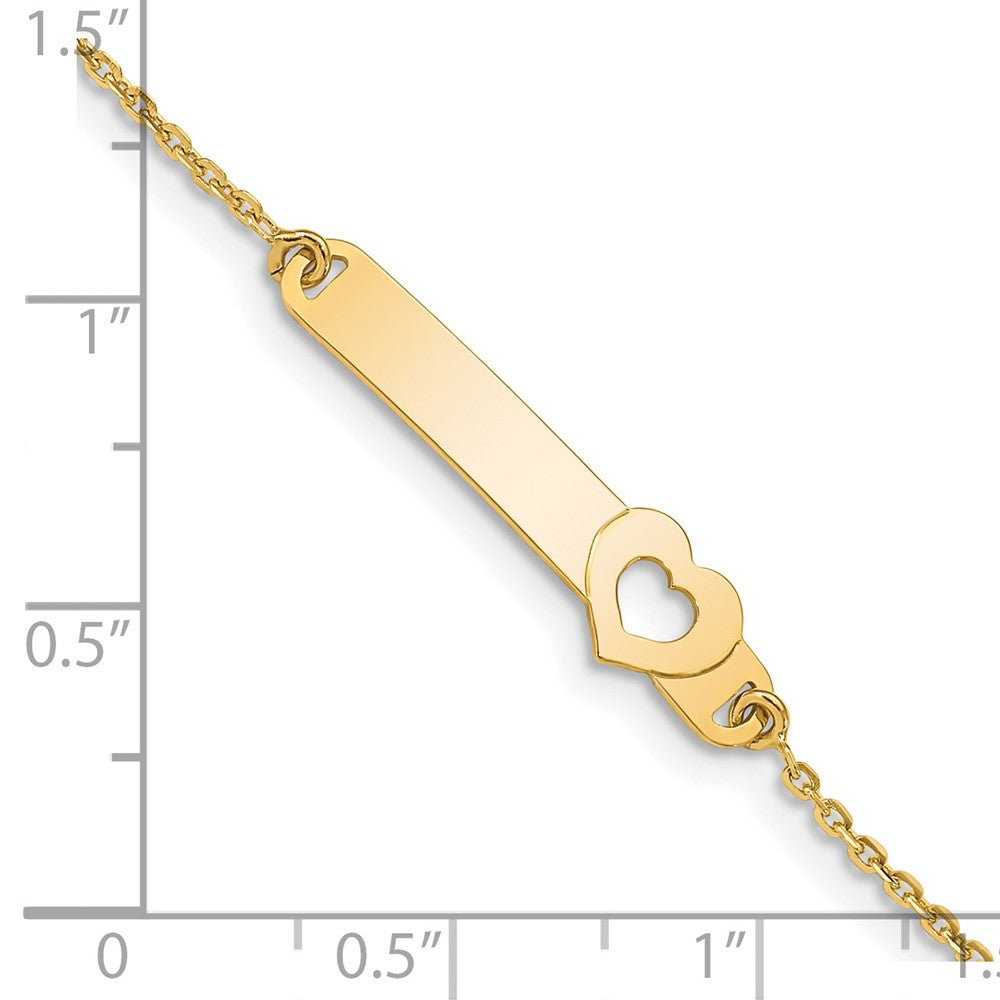 Massiv 14K Gelbgold Kinder Poliert Herz mit 1 Zoll Verlängerung. Id Armband