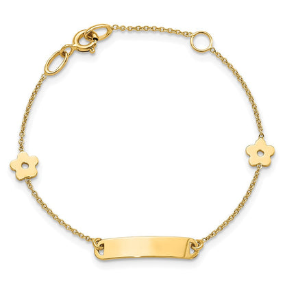 5.5 Zoll 14K Poliert Id mit Blume Childrens Armband