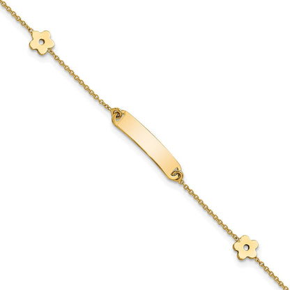5.5 Zoll 14K Poliert Id mit Blume Childrens Armband