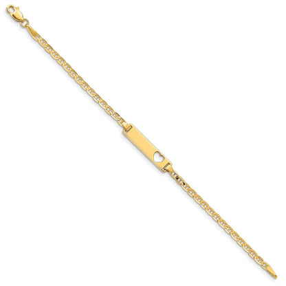 Massiv 14K Gelbgold Ausgeschnitten Herz Anker Glieder Id Armband