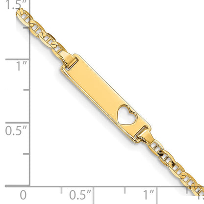 Massiv 14K Gelbgold Ausgeschnitten Herz Anker Glieder Id Armband