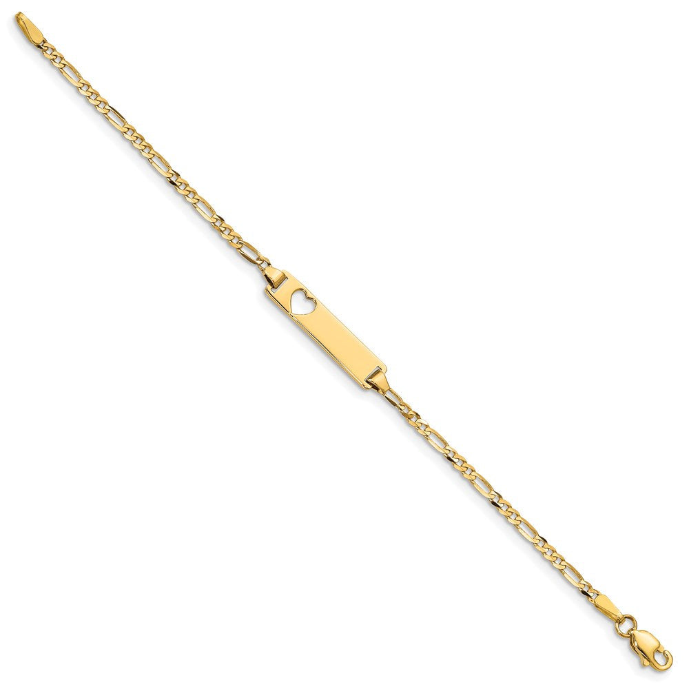 Massiv 14K Gelbgold Ausgeschnitten Herz Figaro Glieder Id Armband