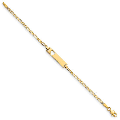 14K Ausgeschnitten Herz Figaro Glieder Id Armband