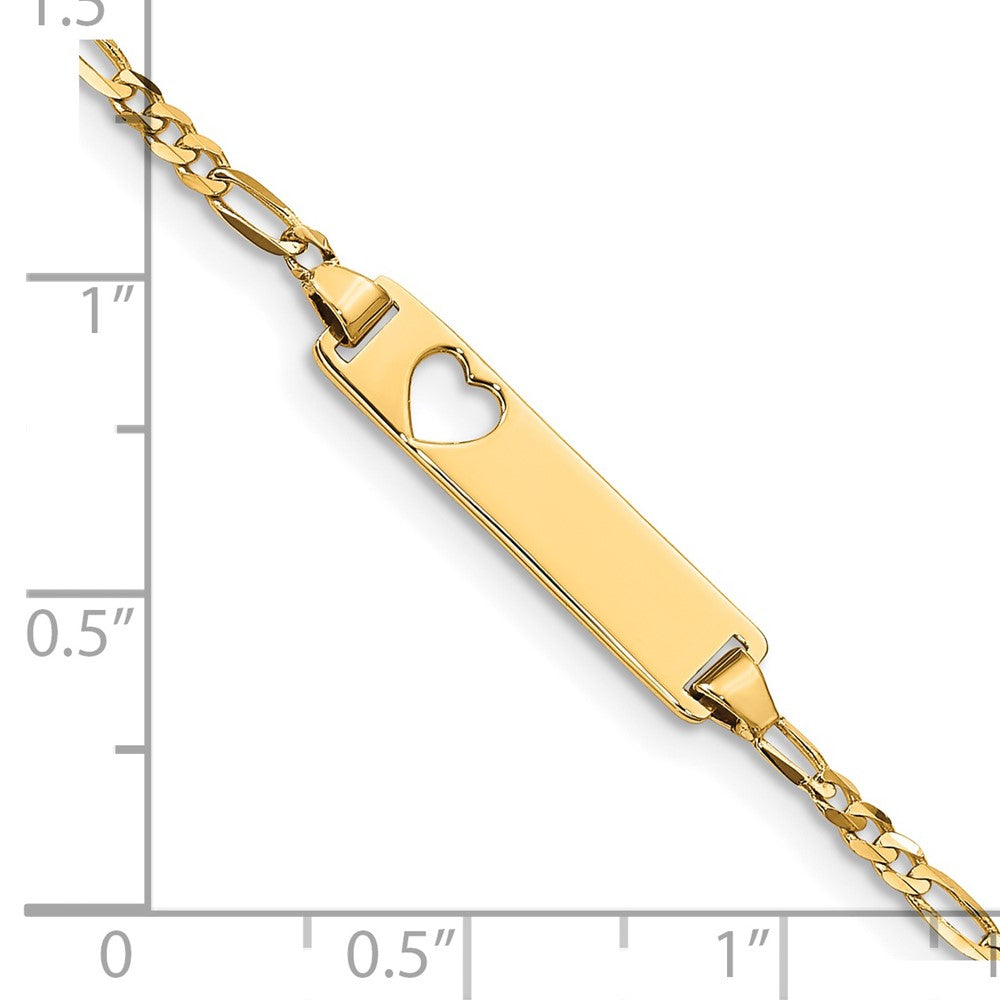Massiv 14K Gelbgold Ausgeschnitten Herz Figaro Glieder Id Armband