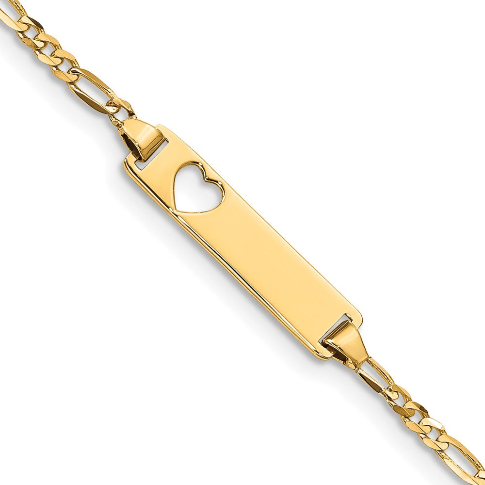 Massiv 14K Gelbgold Ausgeschnitten Herz Figaro Glieder Id Armband