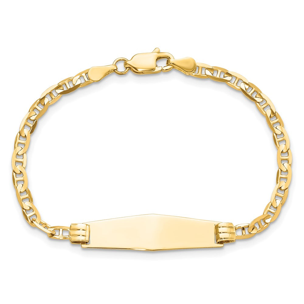 Massiv 14K Gelbgold Kinder Weich Diamant Form Anker Glieder Id Armband