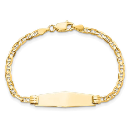 Massiv 14K Gelbgold Kinder Weich Diamant Form Anker Glieder Id Armband