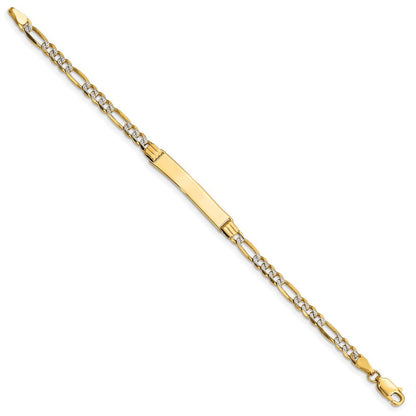 Massiv 14K Gelbgold mit Rhodium Kinder Pavé¬ç Figaro Glieder Id Armband
