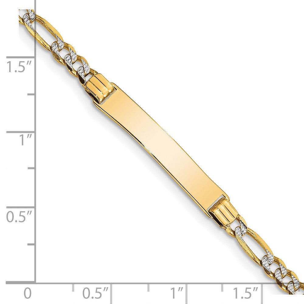 Massiv 14K Gelbgold mit Rhodium Kinder Pavé¬ç Figaro Glieder Id Armband