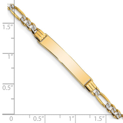Massiv 14K Gelbgold mit Rhodium Kinder Pavé¬ç Figaro Glieder Id Armband