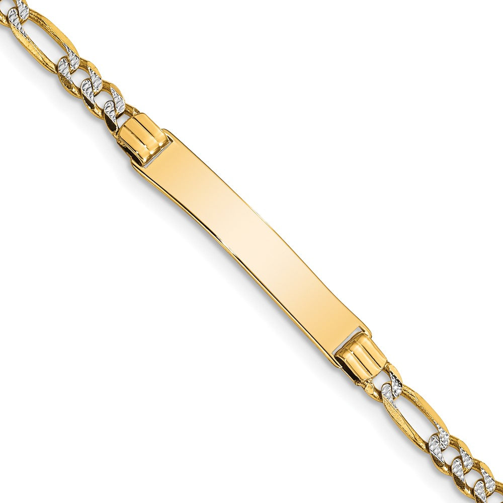 Massiv 14K Gelbgold mit Rhodium Kinder Pavé¬ç Figaro Glieder Id Armband