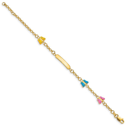 Massiv 14K Gelbgold Kinder Emailliert Butterflies Mit.5 Zoll Verlängerung. Id Armband