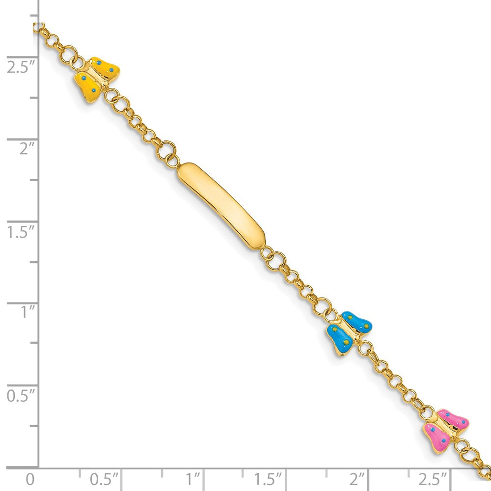 Massiv 14K Gelbgold Kinder Emailliert Butterflies Mit.5 Zoll Verlängerung. Id Armband
