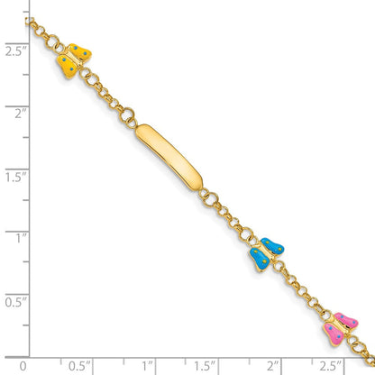 Massiv 14K Gelbgold Kinder Emailliert Butterflies Mit.5 Zoll Verlängerung. Id Armband
