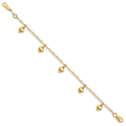 6 Zoll 14K Kind Gewölbt Herz Charm Armband