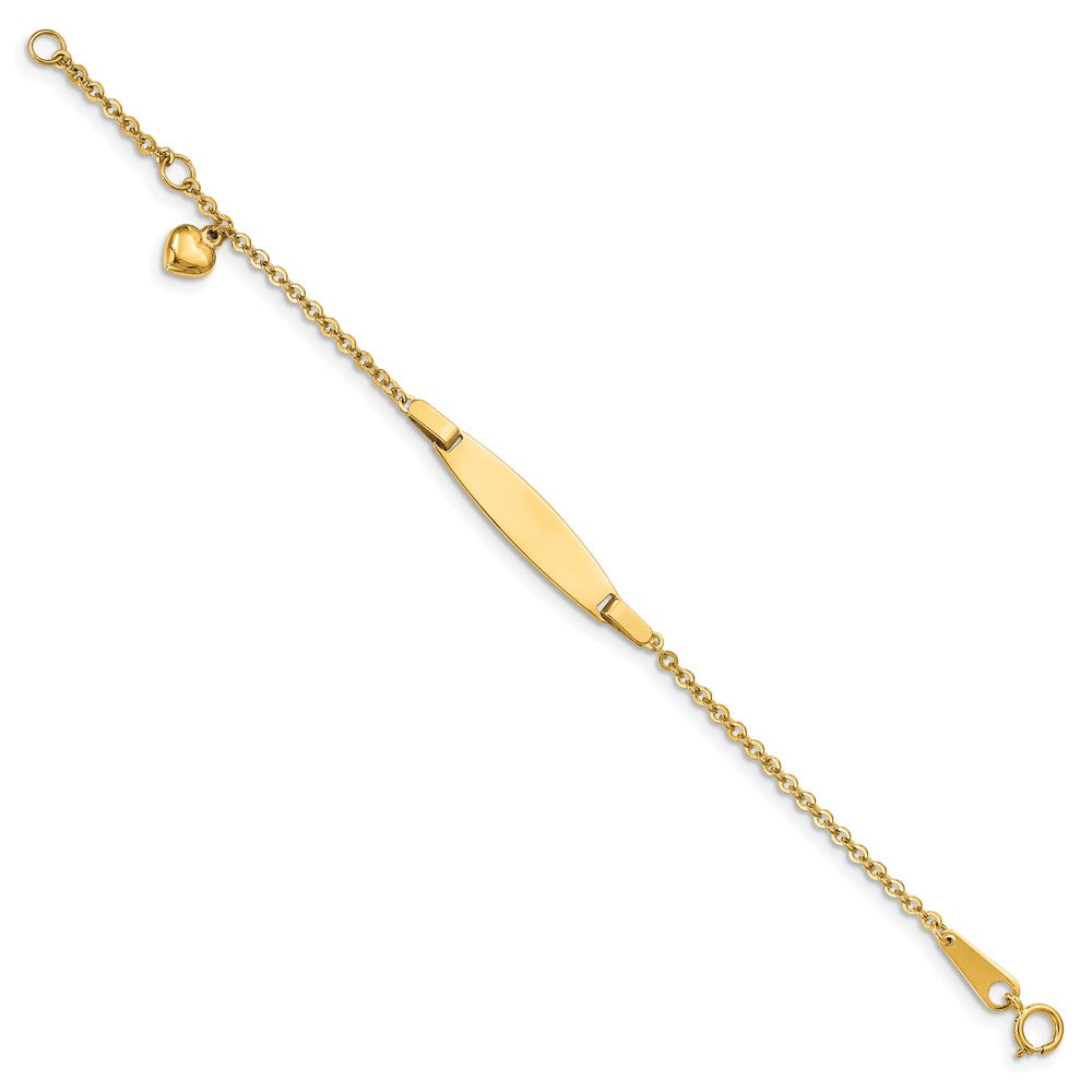 4.5 Zoll 14K Poliert mit Dangling Herz Mit.5 Zoll Verlängerung. Baby Id Armband